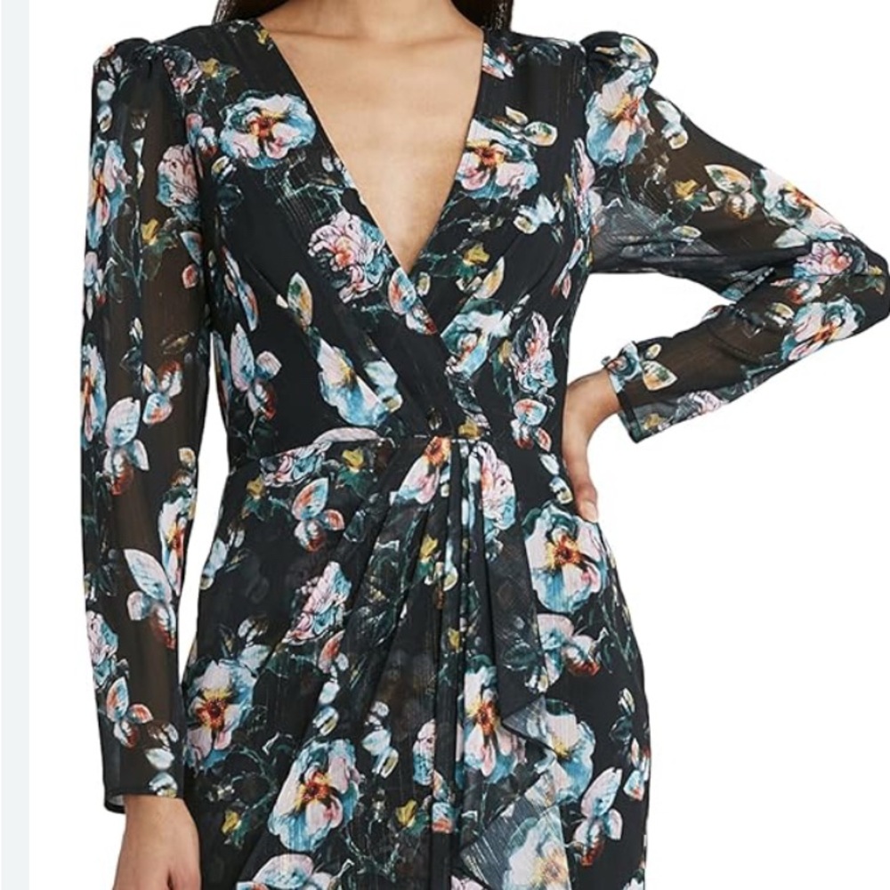 BCBGMaxAzria Black Floral Long Sleeve Dress